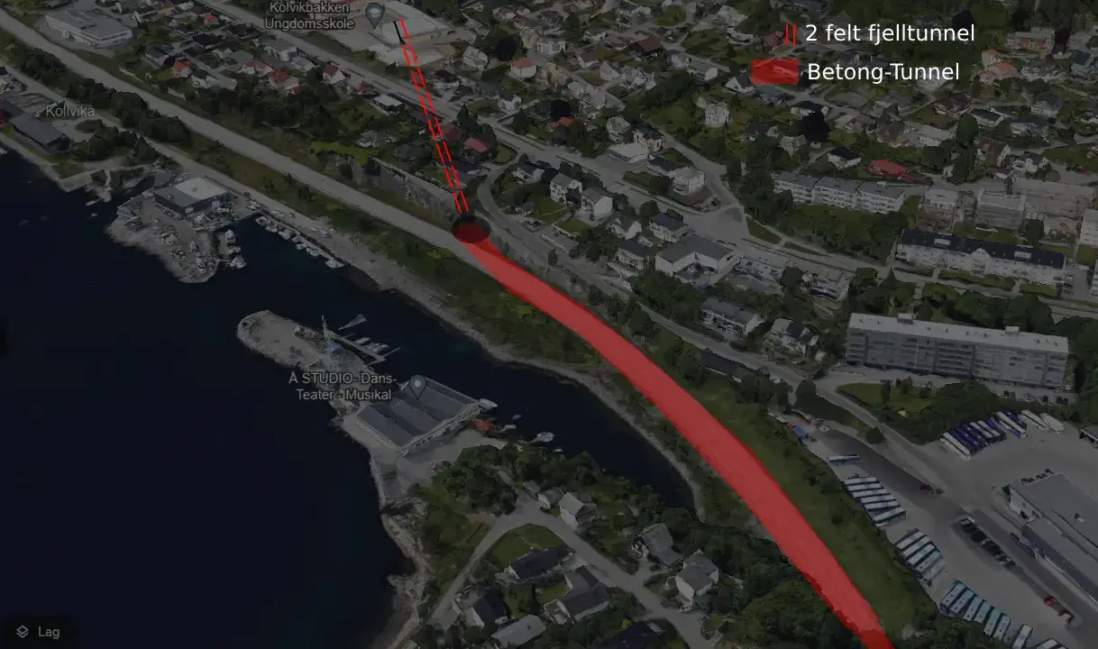 Illustrasjon av tunnel under Nørvegata og Miljølokk