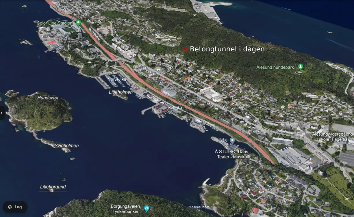 Illustrasjon av miljølokk fra Sørnesvågen til sentrum